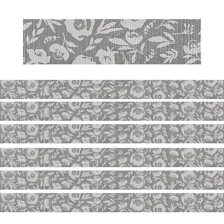 Teacher Created Resources Classroom Cottage Gray Floral Straight Border Trim, 72PK 7178